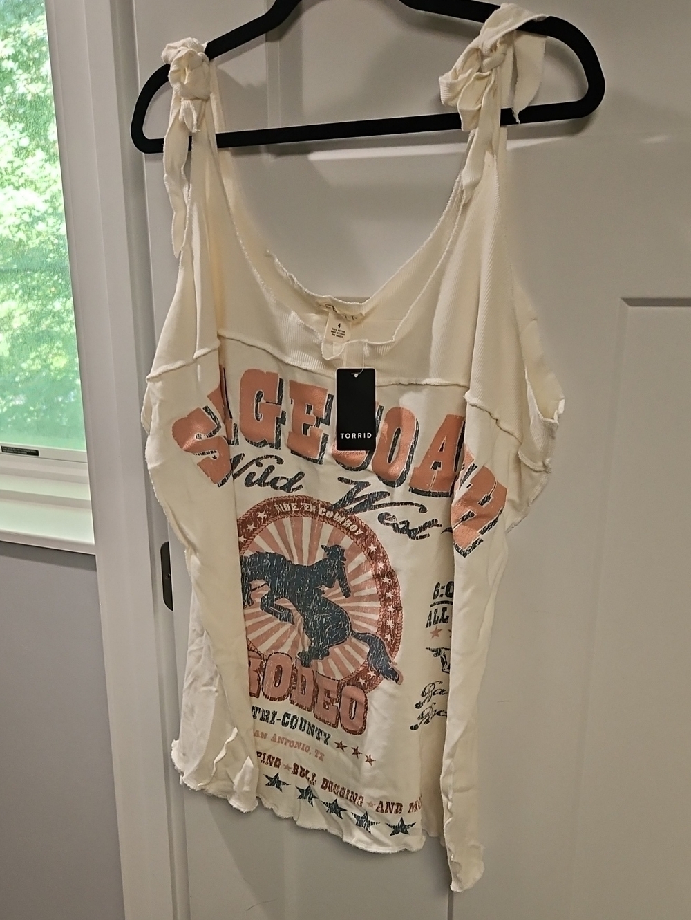 torrid cream tie-shoulder graphic rodeo tank